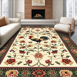Ultra Soft Area Rug, Non Slip, Stain Resistant, Washable Area Rugs for Living Room, Bedroom, Rustic Farmhouse Kitchen Area with Charming Rooster & Floral Print(Beige)