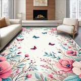 Ultra Soft Area Rug, Non Slip, Stain Resistant, Washable Area Rugs for Living Room, Bedroom, Floral Butterfly for Entryway(White)