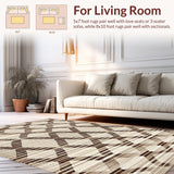 Ultra Soft Area Rug, Non Slip, Stain Resistant, Washable Area Rugs for Living Room, Bedroom, Minimalist Gray Tiled Design(Beige)