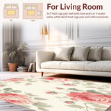 Ultra Soft Area Rug, Non Slip, Stain Resistant, Washable Area Rugs for Living Room, Bedroom, Rose Garden Baby Pink Floral Area(Ivory)