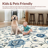 Ultra Soft Area Rug, Non Slip, Stain Resistant, Washable Area Rugs for Living Room, Bedroom, Fanciful Botanical Accent Design(Ivory)