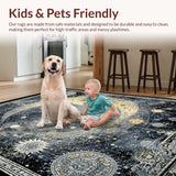 Ultra Soft Area Rug, Non Slip, Stain Resistant, Washable Area Rugs for Living Room, Bedroom, Celestial Phases Rug with Sunburst and Astral Clockwork Motifs(Black)