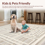 Ultra Soft Area Rug, Non Slip, Stain Resistant, Washable Area Rugs for Living Room, Bedroom, Elegant Neutral Tiled Composition(Gray)