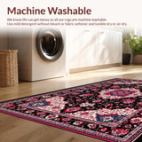 Ultra Soft Area Rug, Non Slip, Stain Resistant, Washable Area Rugs for Living Room, Bedroom, Cozy Vintage-Inspired Floral Arrangement(Black)