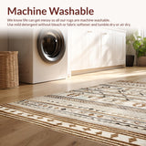 Ultra Soft Area Rug, Non Slip, Stain Resistant, Washable Area Rugs for Living Room, Bedroom, Elegant Curved Boho Design(Beige)