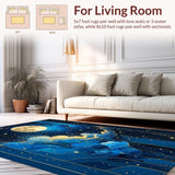 Ultra Soft Area Rug, Non Slip, Stain Resistant, Washable Area Rugs for Living Room, Bedroom, Bold Blue Space-Inspired Motif(Blue)