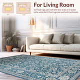Ultra Soft Area Rug, Non Slip, Stain Resistant, Washable Area Rugs for Living Room, Bedroom, Timeless Dual-Toned Floral Arrangement(Blue)