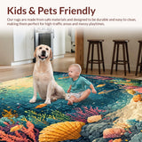 Ultra Soft Area Rug, Non Slip, Stain Resistant, Washable Area Rugs for Living Room, Bedroom, CDIWIDH Ocean Theme Carpet with Character Sharks(Blue)
