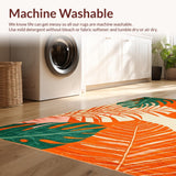 Ultra Soft Area Rug, Non Slip, Stain Resistant, Washable Area Rugs for Living Room, Bedroom, Elegant Geometric Leaf Arrangement(Orange)