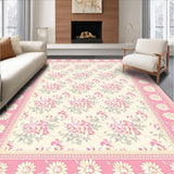 Ultra Soft Area Rug, Non Slip, Stain Resistant, Washable Area Rugs for Living Room, Bedroom, Serene Light Pink Daisy Theme(Ivory)