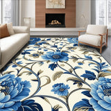 Ultra Soft Area Rug, Non Slip, Stain Resistant, Washable Area Rugs for Living Room, Bedroom, Chic Accent Featuring Navy and Beige Floral Motifs(Blue)
