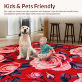 Ultra Soft Area Rug, Non Slip, Stain Resistant, Washable Area Rugs for Living Room, Bedroom, Elegant Warm Red Floral Theme(Red)