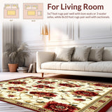 Ultra Soft Area Rug, Non Slip, Stain Resistant, Washable Area Rugs for Living Room, Bedroom, Elegant Floral Runner(White)