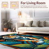 Ultra Soft Area Rug, Non Slip, Stain Resistant, Washable Area Rugs for Living Room, Bedroom, Elegant Dark Blue Floral Motif(Orange)