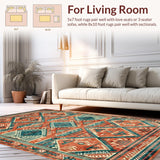 Ultra Soft Area Rug, Non Slip, Stain Resistant, Washable Area Rugs for Living Room, Bedroom, Warm Earthy Tones with Tribal Influence(Red)