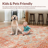 Ultra Soft Area Rug, Non Slip, Stain Resistant, Washable Area Rugs for Living Room, Bedroom, Elegant Rustic Floral Motif(Orange)