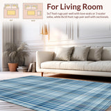 Ultra Soft Area Rug, Non Slip, Stain Resistant, Washable Area Rugs for Living Room, Bedroom, Rustic Gray Plaid Charm(Blue)