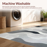 Ultra Soft Area Rug, Non Slip, Stain Resistant, Washable Area Rugs for Living Room, Bedroom, Dynamic Silver-Black Swirl Patterns(Gray)