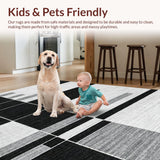 Ultra Soft Area Rug, Non Slip, Stain Resistant, Washable Area Rugs for Living Room, Bedroom, Washable Door Rug: Modern Linear Pattern Floor Decor(Black)