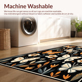 Ultra Soft Area Rug, Non Slip, Stain Resistant, Washable Area Rugs for Living Room, Bedroom, Elegant Floral-Insect Hybrid Design(Black)