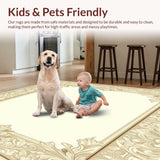Ultra Soft Area Rug, Non Slip, Stain Resistant, Washable Area Rugs for Living Room, Bedroom, Area Classic Ornamental Border Elegant Non Slip Timeless Design(Beige)
