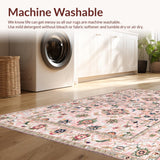 Ultra Soft Area Rug, Non Slip, Stain Resistant, Washable Area Rugs for Living Room, Bedroom, Chic Soft Green Vintage Charm(Pink)