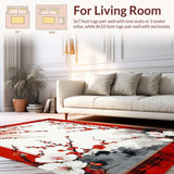 Ultra Soft Area Rug, Non Slip, Stain Resistant, Washable Area Rugs for Living Room, Bedroom, Contemporary Plum Blossom Design(Red)