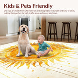 Ultra Soft Area Rug, Non Slip, Stain Resistant, Washable Area Rugs for Living Room, Bedroom, Vibrant Sunburst Abstract Aesthetic(Gold)