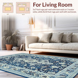 Ultra Soft Area Rug, Non Slip, Stain Resistant, Washable Area Rugs for Living Room, Bedroom, Rustic Blue Toned Geometric Motif(Blue)