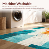 Ultra Soft Area Rug, Non Slip, Stain Resistant, Washable Area Rugs for Living Room, Bedroom, Eclectic Aqua and Coral Pattern(Orange)
