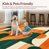 Ultra Soft Area Rug, Non Slip, Stain Resistant, Washable Area Rugs for Living Room, Bedroom, Playful Contemporary Geometric Fusion(Orange)