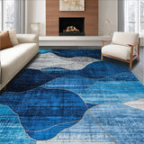 Ultra Soft Area Rug, Non Slip, Stain Resistant, Washable Area Rugs for Living Room, Bedroom, Art Deco Inspired Blue Geometry(Blue)