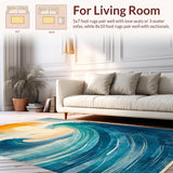 Ultra Soft Area Rug, Non Slip, Stain Resistant, Washable Area Rugs for Living Room, Bedroom, Sunrise Surf Rug Showcasing Radiant Waves and Minimalist Board Graphics(Blue)