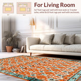 Ultra Soft Area Rug, Non Slip, Stain Resistant, Washable Area Rugs for Living Room, Bedroom, Luxurious Curved Trellis Composition(Orange)