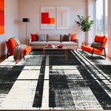 Ultra Soft Area Rug, Non Slip, Stain Resistant, Washable Area Rugs for Living Room, Bedroom, Artistic Black & White Brushstroke Rug Unique Floor Art(Black)