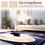 Ultra Soft Area Rug, Non Slip, Stain Resistant, Washable Area Rugs for Living Room, Bedroom, Mystical Boho Cat with Crescent Moons and Starry Night Accents(Black)