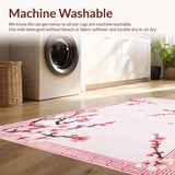 Ultra Soft Area Rug, Non Slip, Stain Resistant, Washable Area Rugs for Living Room, Bedroom, Soft Pastel Japanese Spring Design(Pink)