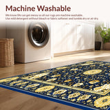 Ultra Soft Area Rug, Non Slip, Stain Resistant, Washable Area Rugs for Living Room, Bedroom, Deep Blue and Gold Accents(Blue)