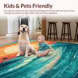 Ultra Soft Area Rug, Non Slip, Stain Resistant, Washable Area Rugs for Living Room, Bedroom, Tropical Surfboard Patterned Rug with Vibrant Wave Motifs and Sunset Hues(Orange)