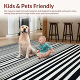 Ultra Soft Area Rug, Non Slip, Stain Resistant, Washable Area Rugs for Living Room, Bedroom, Contemporary Reversible Doormat:  Black & White Striped Carpet(Black)
