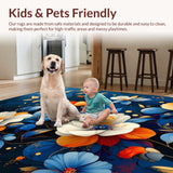 Ultra Soft Area Rug, Non Slip, Stain Resistant, Washable Area Rugs for Living Room, Bedroom, Rustic Vibrant Botanical Arrangement(Blue)