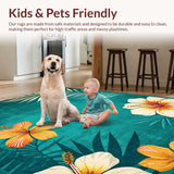 Ultra Soft Area Rug, Non Slip, Stain Resistant, Washable Area Rugs for Living Room, Bedroom, Rustic Floral Teal Delight(Blue)