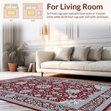 Ultra Soft Area Rug, Non Slip, Stain Resistant, Washable Area Rugs for Living Room, Bedroom, Cozy Lattice Floral Accents(Red)