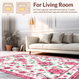 Ultra Soft Area Rug, Non Slip, Stain Resistant, Washable Area Rugs for Living Room, Bedroom, Delicate Green Leaf Arrangement(White)