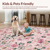 Ultra Soft Area Rug, Non Slip, Stain Resistant, Washable Area Rugs for Living Room, Bedroom, Modern Artistic Floral Accent(Pink)