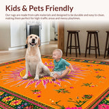 Ultra Soft Area Rug, Non Slip, Stain Resistant, Washable Area Rugs for Living Room, Bedroom, Sunny Whimsical Circular Composition(Orange)
