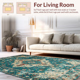 Ultra Soft Area Rug, Non Slip, Stain Resistant, Washable Area Rugs for Living Room, Bedroom, Rustic Vintage Ogee Pattern(Blue)