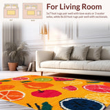 Ultra Soft Area Rug, Non Slip, Stain Resistant, Washable Area Rugs for Living Room, Bedroom, Dynamic Summer Fruit Vibe(Orange)