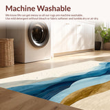 Ultra Soft Area Rug, Non Slip, Stain Resistant, Washable Area Rugs for Living Room, Bedroom, Coastal Breeze Area Abstract Beige & Blue Waves for Home(Blue)