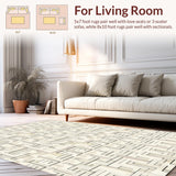Ultra Soft Area Rug, Non Slip, Stain Resistant, Washable Area Rugs for Living Room, Bedroom, Subtle Geometric in Muted Tones(Beige)